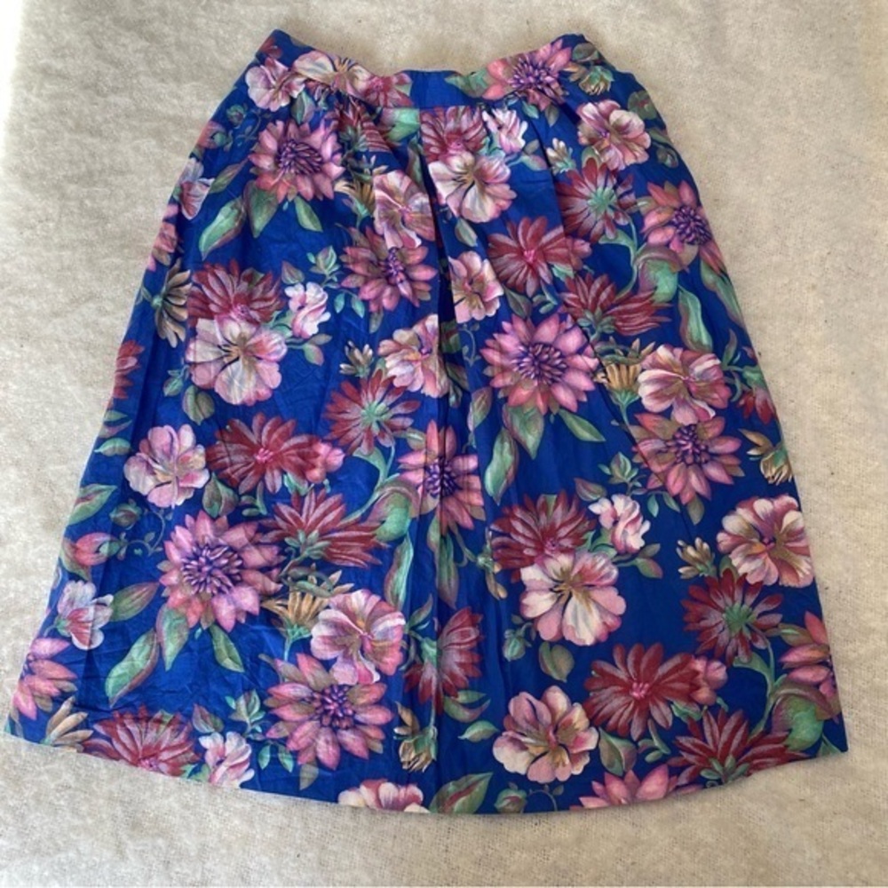Handmade 90s Vtg Tropical Vibrant Blue Pink Floral Skirt Size S/M Boho Indie